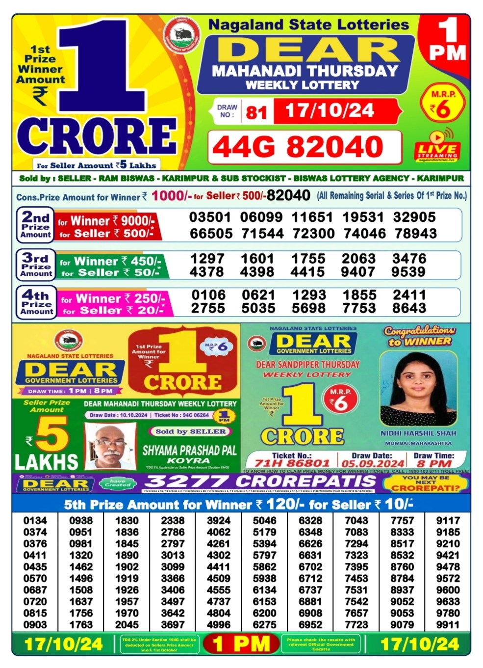 Dear Lottery 1PM Result Today