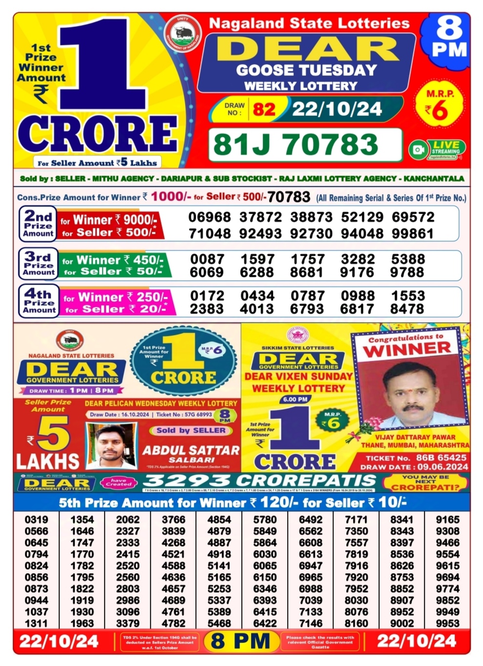 Dear Lottery 8PM Result Today