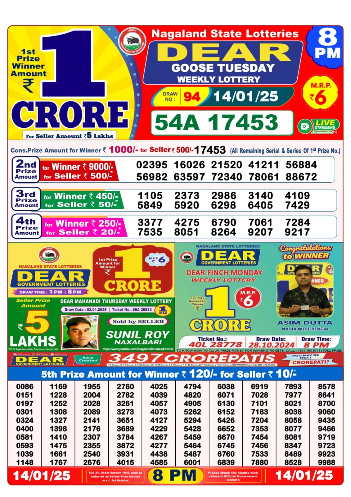 Dear Lottery 8PM Result Today