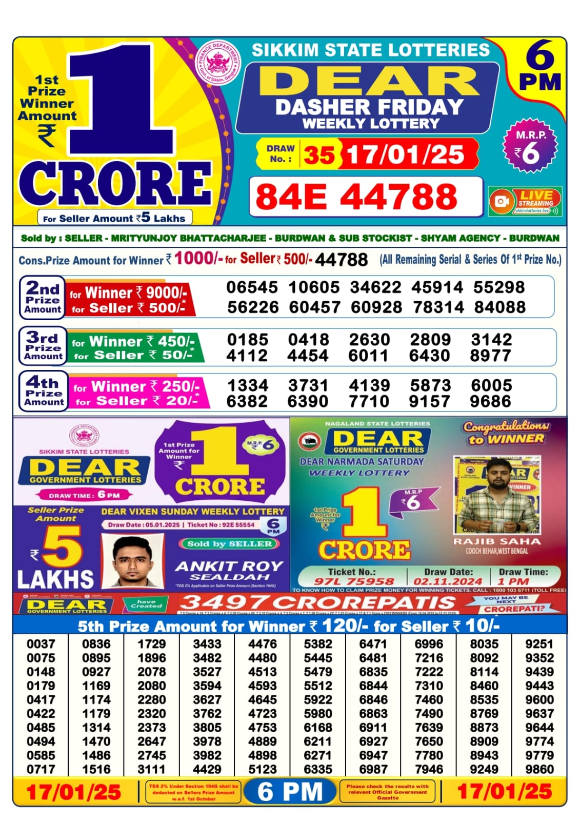 Dear Lottery 6PM Result Today