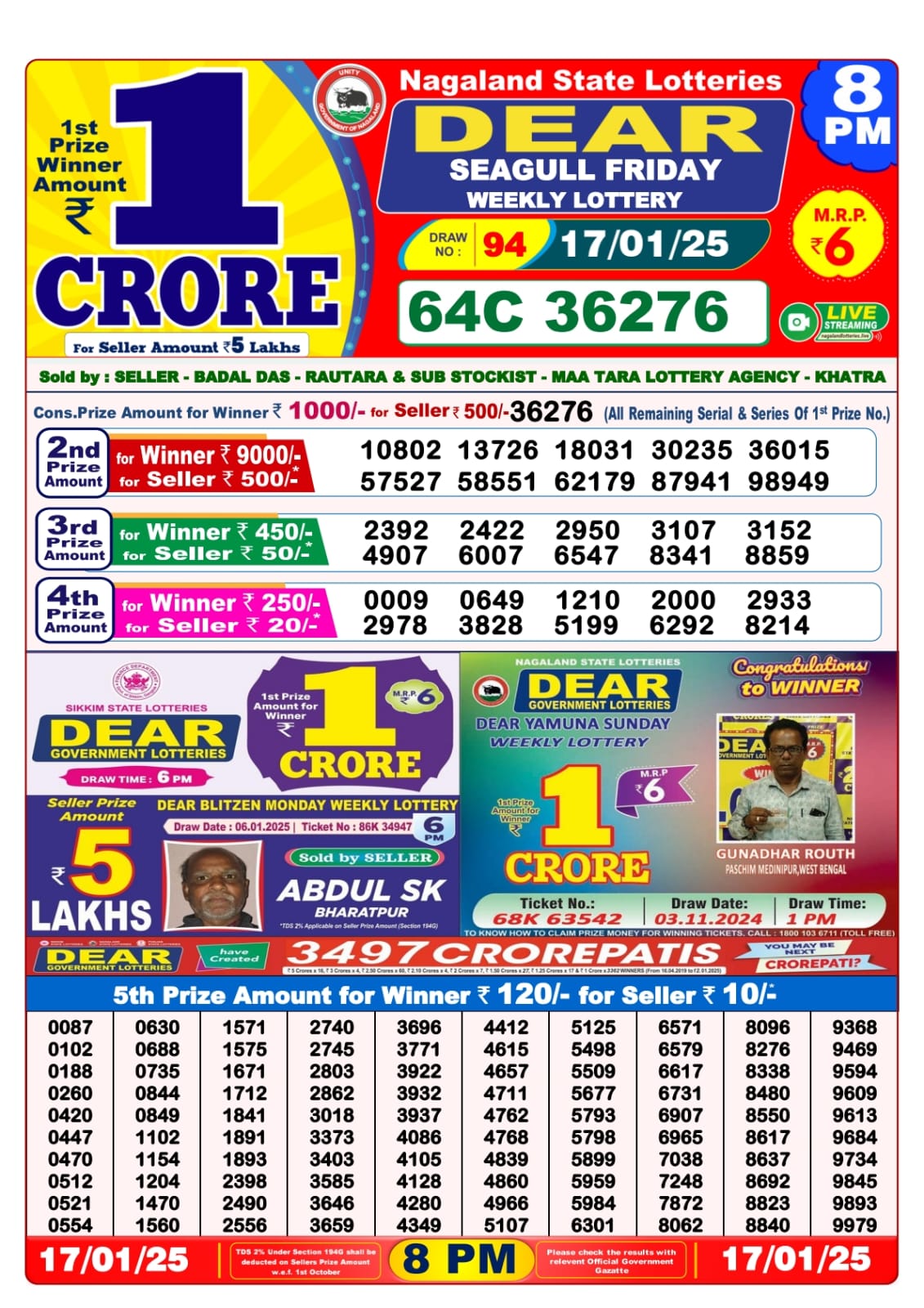 Dear Lottery 8PM Result Today